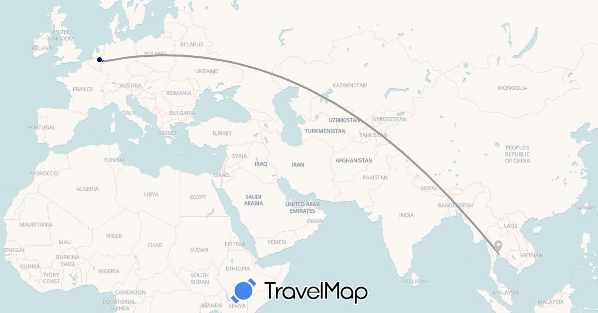 TravelMap itinerary: driving, plane in Germany, Netherlands, Thailand (Asia, Europe)